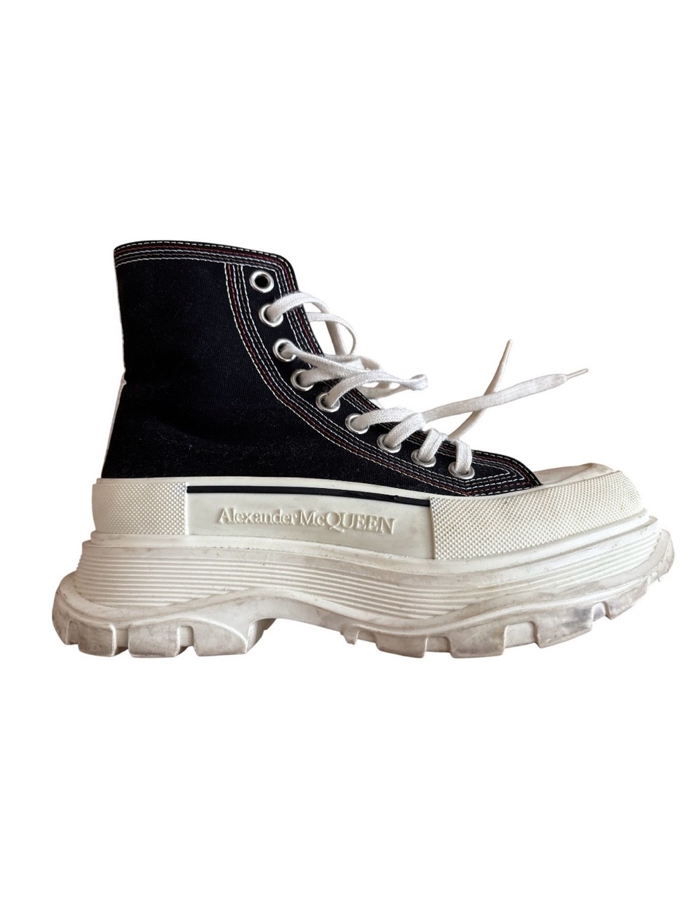 Alexander McQueen Black Canvas High-Top Platform Sneaker with White Sole
